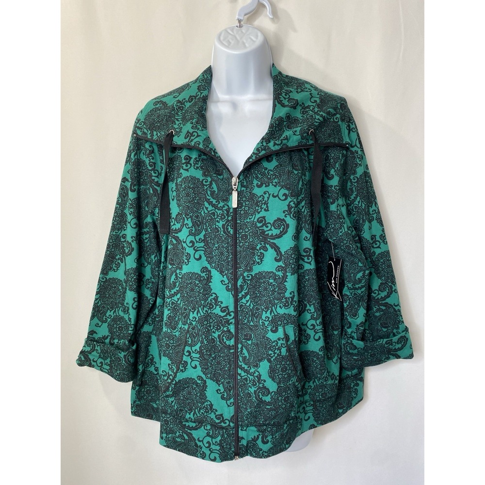 Kim Rogers Jacket Womens Size Large Green Paisley Full Zip Long Sleeve NWT QVC